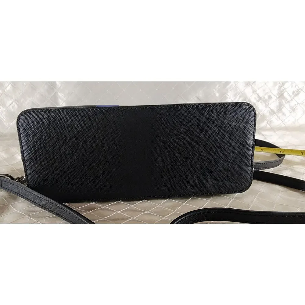 Michael Kors Jet Set Travel Dome Crossbody Black Saffiano Blue White Striperipe